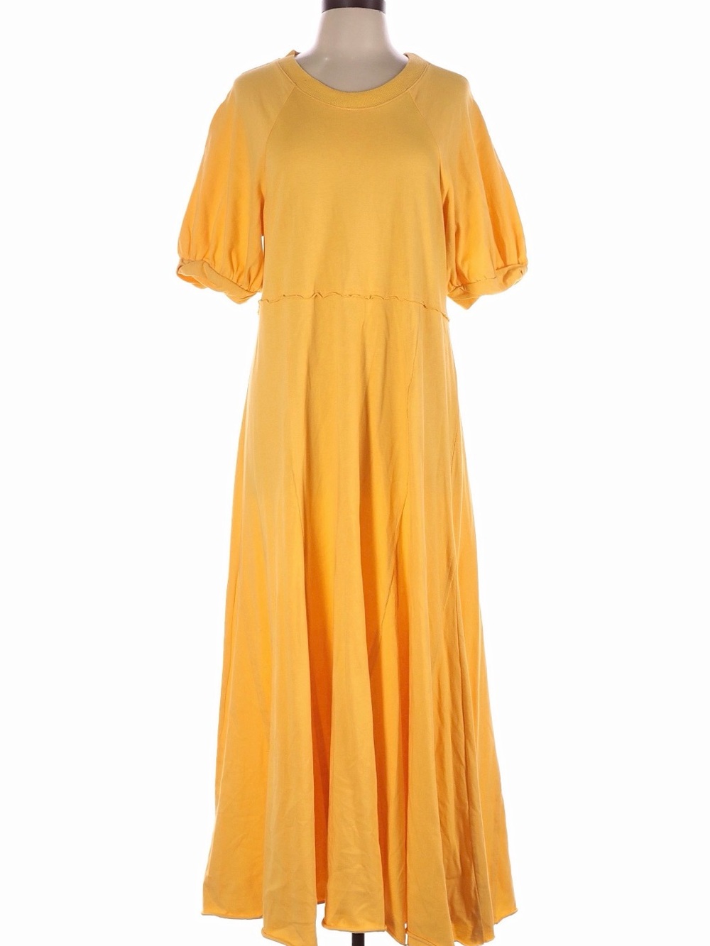 Free People Beach, Yellow Puff-Sleeve Maxi Dress, Lightweight Sweatshirt Dress L